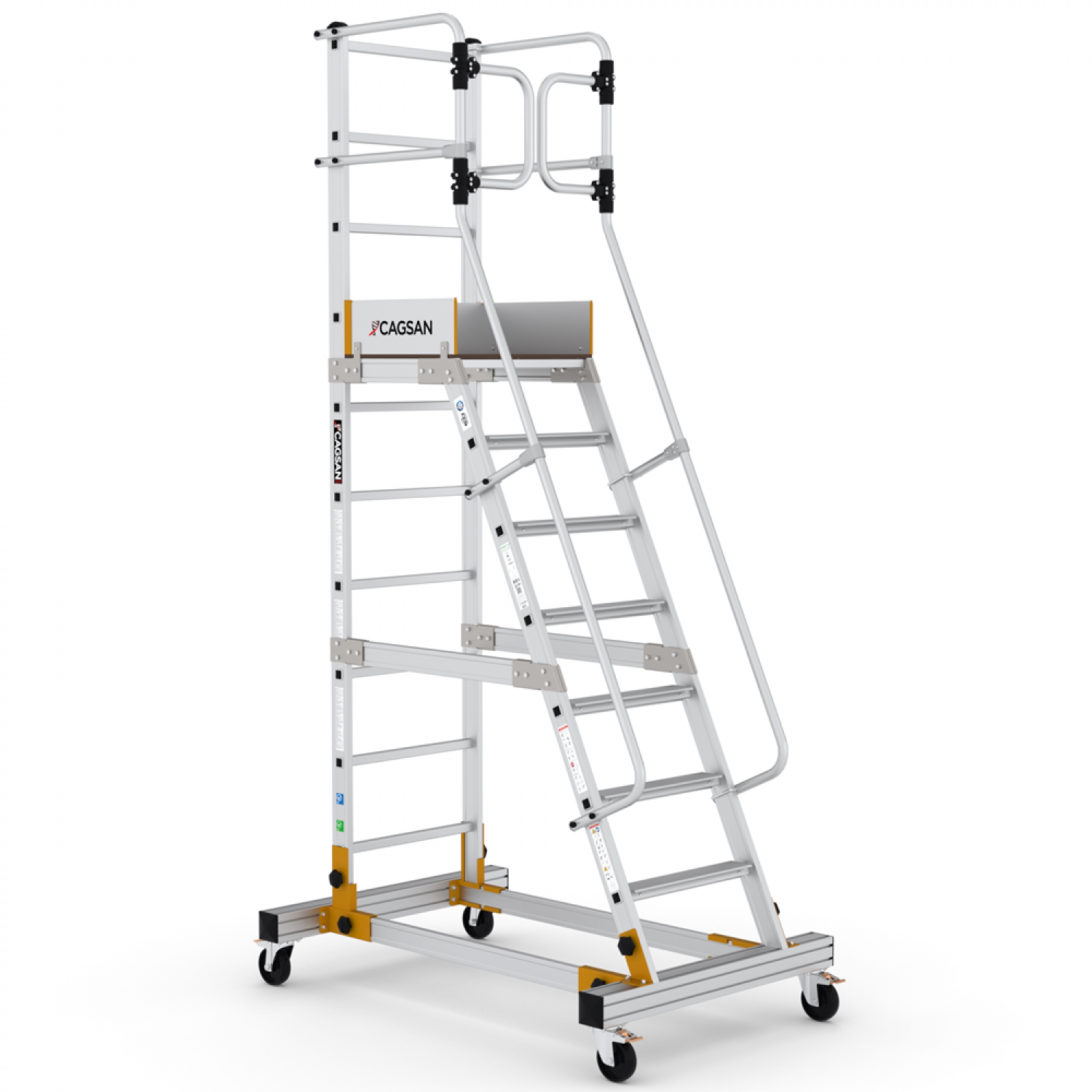 Movable ladder with platform and protective railing - Working height 400 cm - Code: Cagsan RD0012-2,0