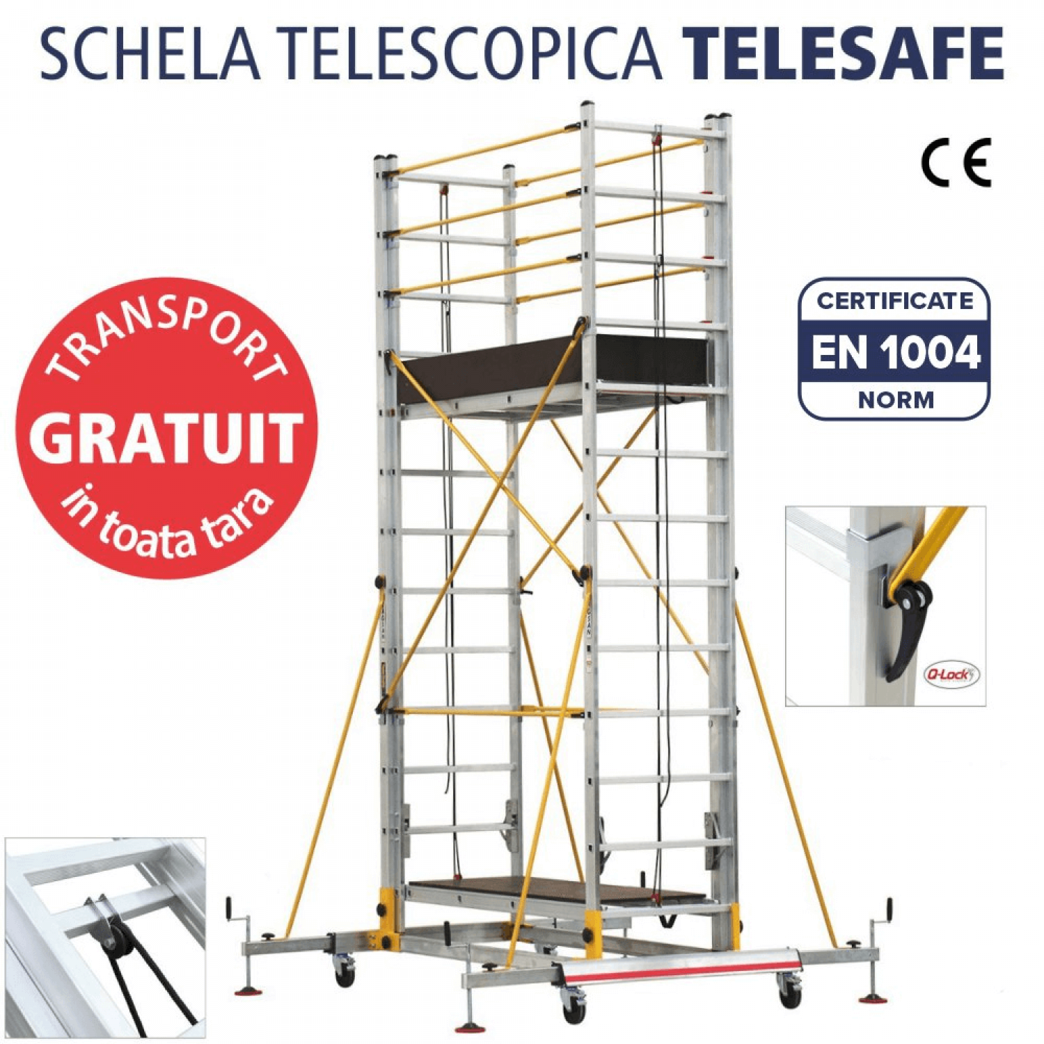 Schela telescopica mobila din aluminiu S004XLN - Inaltime de lucru 455 cm - Transport gratuit - Brand Mobech & Cagsan