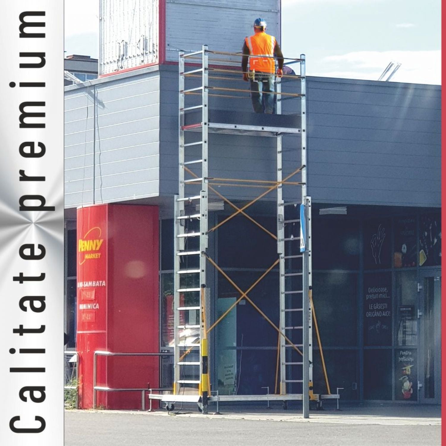 Mobile telescopic aluminum scaffolding S004XLN - Working height 455 cm - Free shipping - Brand Mobech &amp; Cagsan